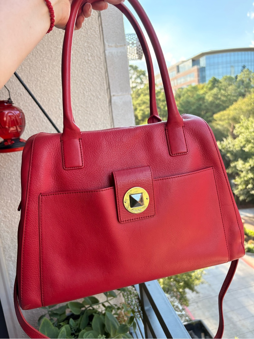 Kate Spade red Leather Satchel Handbag with Gold Accent